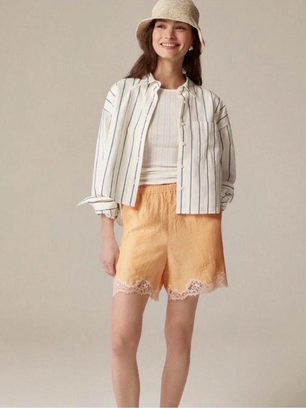 J. Crew Peach Lace-Trim Bermuda Shorts